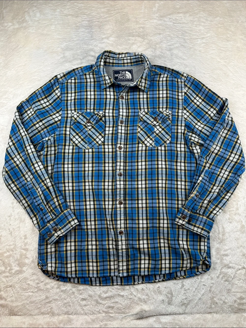 The North Face Size L Blue, White & Black Plaid Button-Down Shirt | Casual